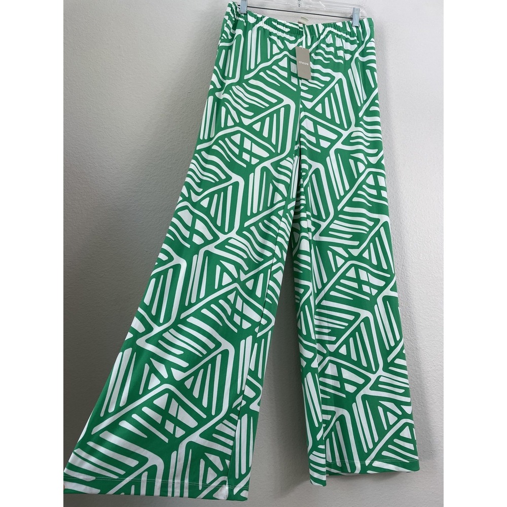 Chico's Palazzo Pants Womens 1 Regular Green Line Game Wide Leg Pull On Cilantro